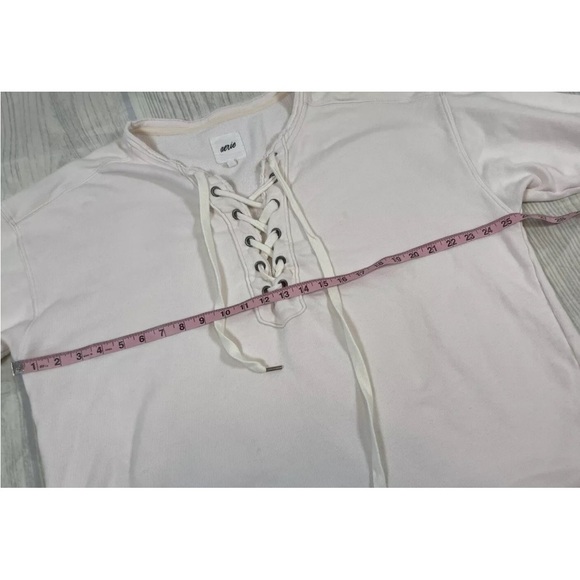 Real Good Aerie oversized lace up crew sweatshirt Pale Pink Woman’s Size L cute - Picture 9 of 16